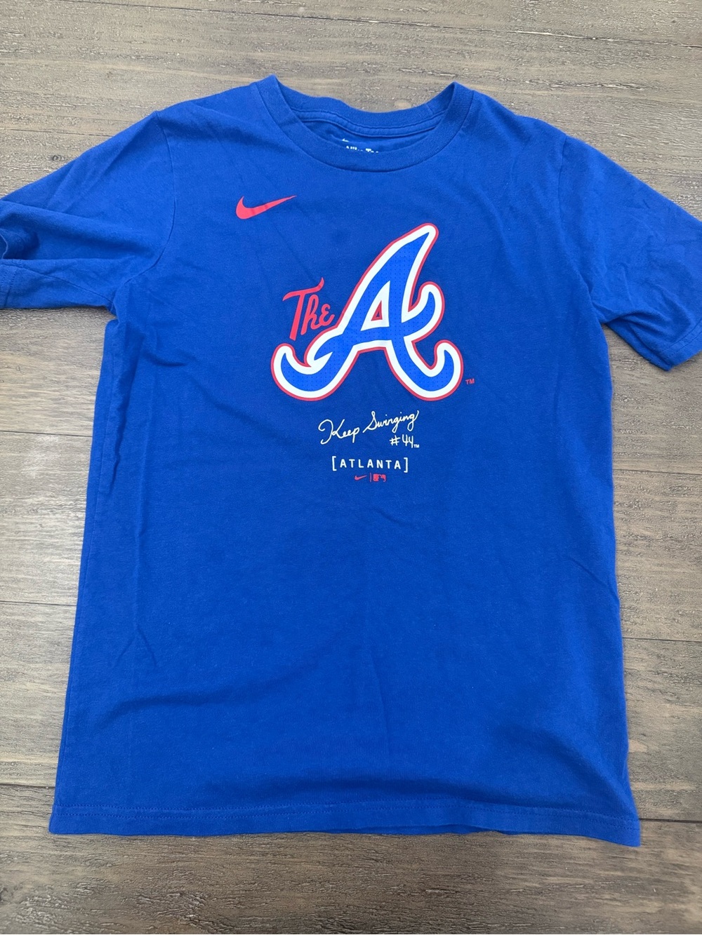 Nike Blue Atlanta Braves Logo Tee with Red Accents